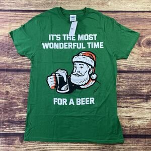 Green Christmas Beer Santa Graphic T-Shirt Size Small Holidays